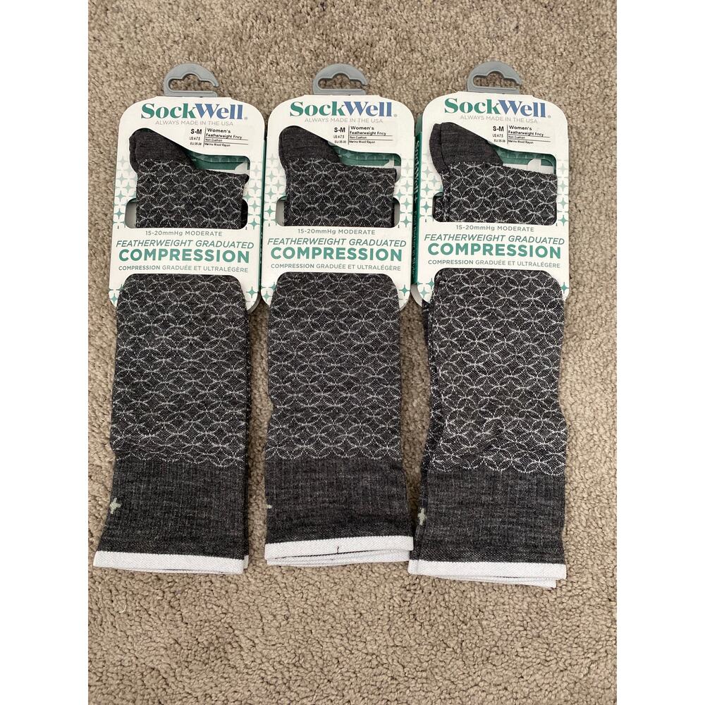 New Sockwell Women's Compression Socks 3 Pair Bundle Merino Wool 15-20 mmHg S/M